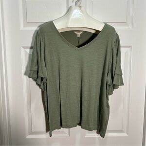 Terra & Sky Green Flutter Sleeve Blouse with Cropped Relaxed Style